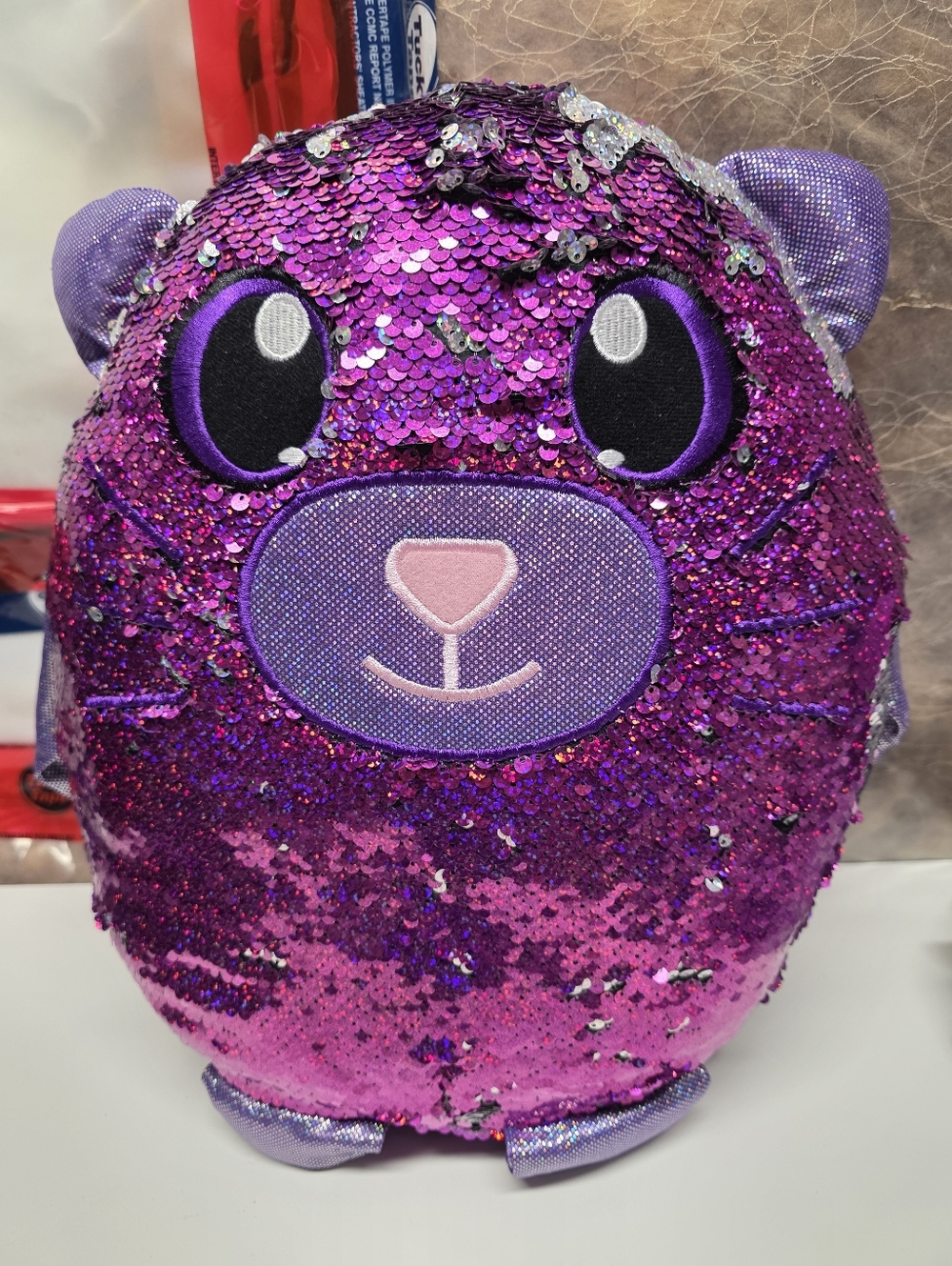 Sparkle Reversible Sequin Purple Silver Plush Animal Stuffed Toy Cat